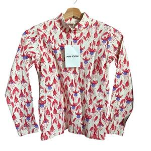 NWT Mini Rodini Fushcia Floral High Neck Organic Cotton Long Sleeve Girls 9-11 Y
